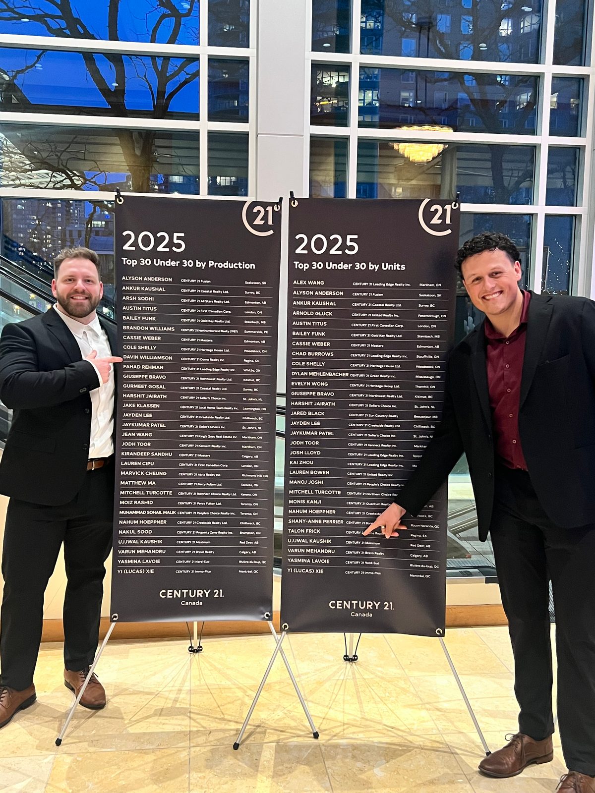 Talon Frick with Top 30 Under 30 award boards — Century 21 Canada